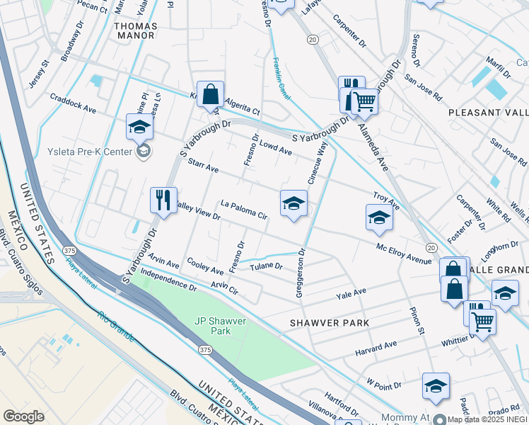 map of restaurants, bars, coffee shops, grocery stores, and more near 8155 La Paloma Circle in El Paso