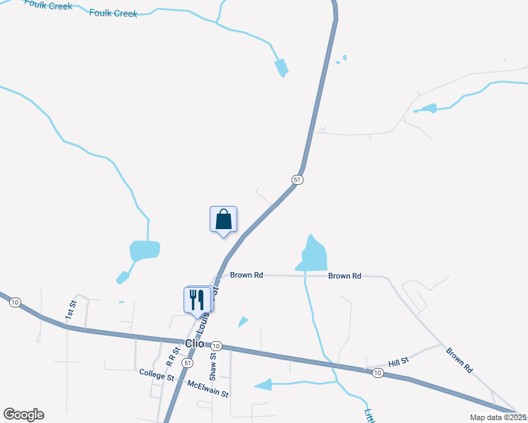 map of restaurants, bars, coffee shops, grocery stores, and more near 3161 Louisville Street in Clio