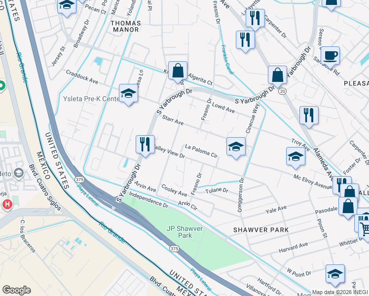map of restaurants, bars, coffee shops, grocery stores, and more near 8100 La Paloma Circle in El Paso