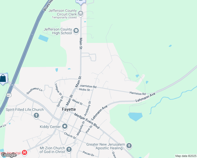 map of restaurants, bars, coffee shops, grocery stores, and more near 32 Northside Drive in Fayette