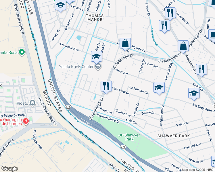 map of restaurants, bars, coffee shops, grocery stores, and more near 500 South Yarbrough Drive in El Paso