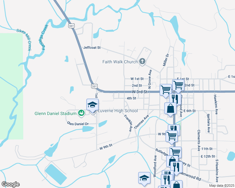 map of restaurants, bars, coffee shops, grocery stores, and more near 601-605 West 3rd Street in Luverne