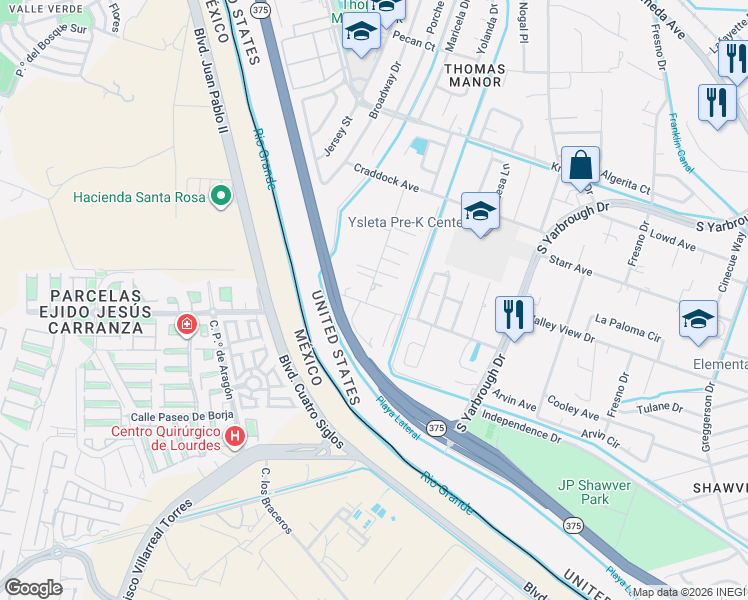 map of restaurants, bars, coffee shops, grocery stores, and more near 536 James Street in El Paso