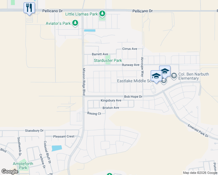 map of restaurants, bars, coffee shops, grocery stores, and more near 934 Airship Place in El Paso