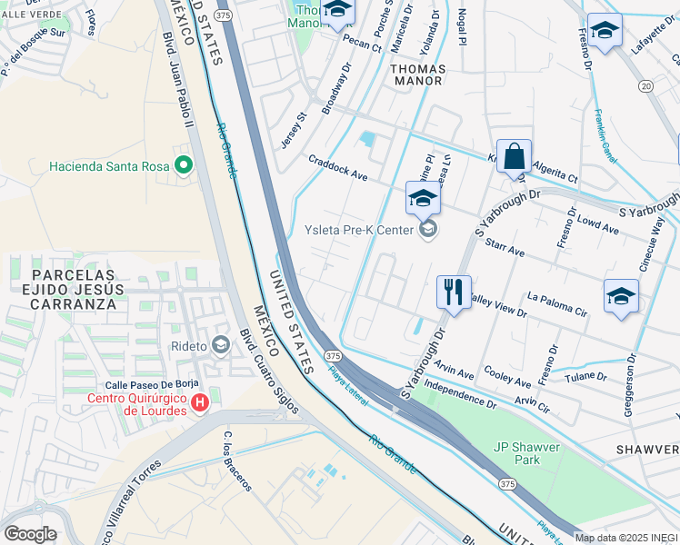 map of restaurants, bars, coffee shops, grocery stores, and more near 528 James Street in El Paso
