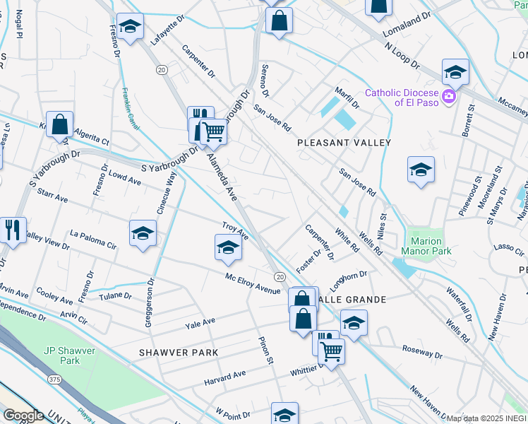 map of restaurants, bars, coffee shops, grocery stores, and more near 8242 Lucky Drive in El Paso