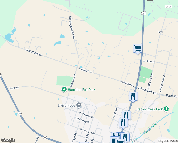 map of restaurants, bars, coffee shops, grocery stores, and more near 704 West McCaleb Lane in Hamilton