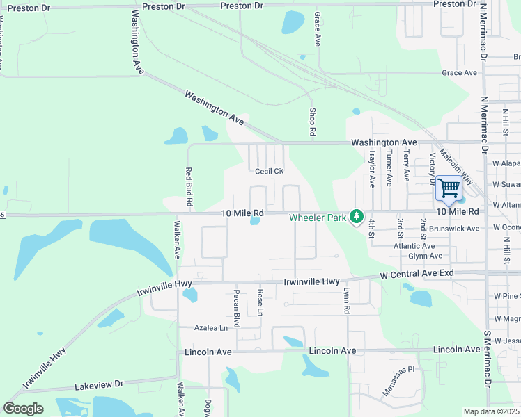 map of restaurants, bars, coffee shops, grocery stores, and more near 242 10 Mile Road in Fitzgerald