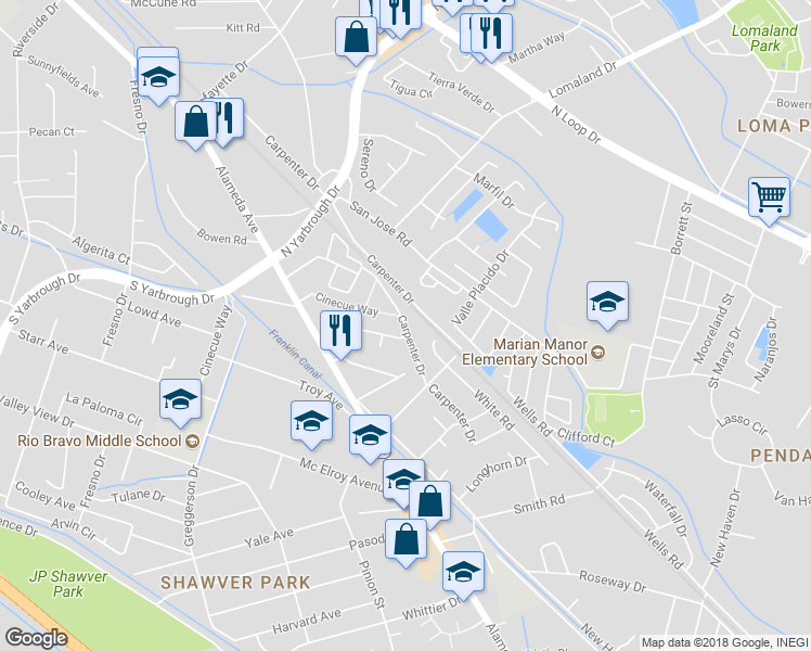 map of restaurants, bars, coffee shops, grocery stores, and more near 8233 Carpenter Drive in El Paso