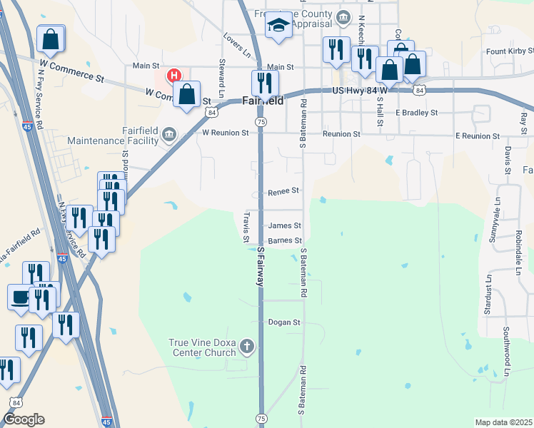 map of restaurants, bars, coffee shops, grocery stores, and more near 363 Heather Street in Fairfield