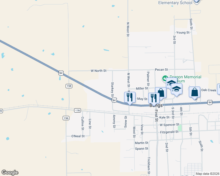 map of restaurants, bars, coffee shops, grocery stores, and more near 500 Starkey Street in Bangs