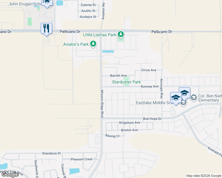 map of restaurants, bars, coffee shops, grocery stores, and more near 12716 Runway Avenue in El Paso