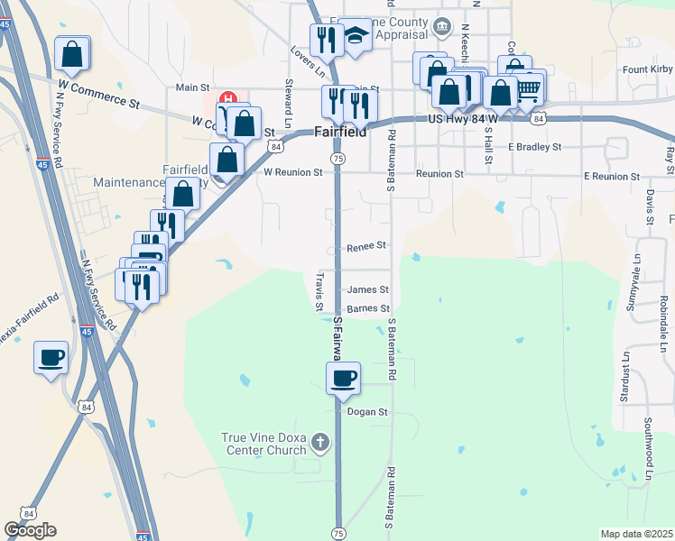 map of restaurants, bars, coffee shops, grocery stores, and more near 363 Heather Street in Fairfield