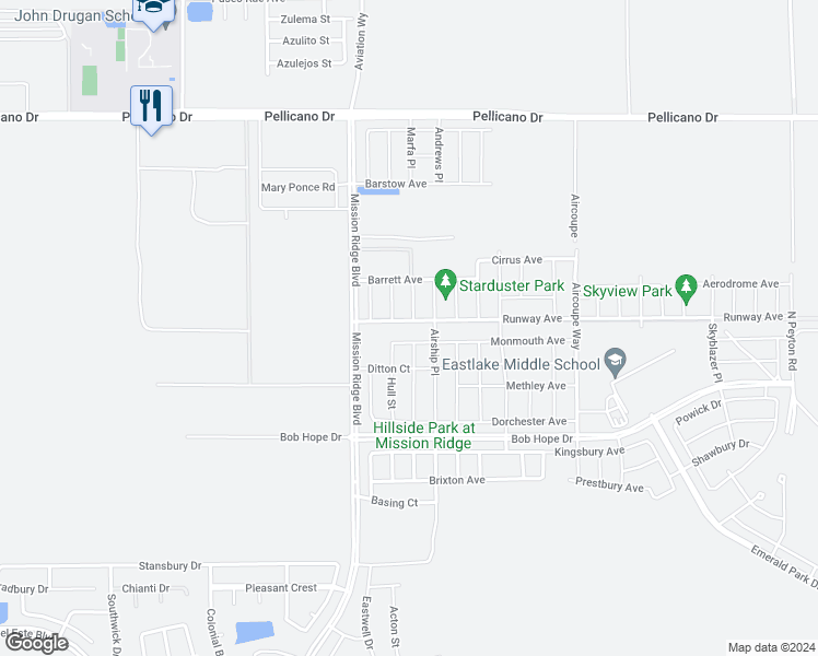 map of restaurants, bars, coffee shops, grocery stores, and more near 12748 Runway Avenue in El Paso