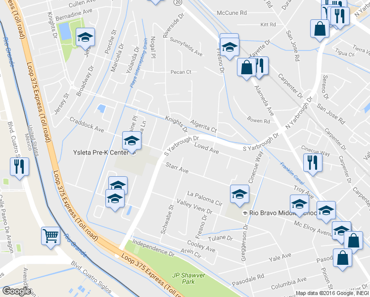 map of restaurants, bars, coffee shops, grocery stores, and more near 8034 Lowd Avenue in El Paso