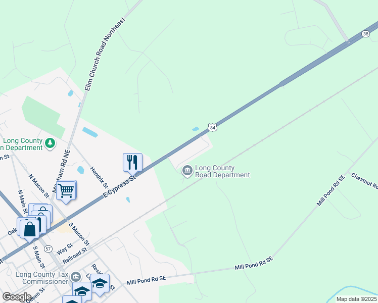 map of restaurants, bars, coffee shops, grocery stores, and more near 128 Coastal Manor Drive in Ludowici