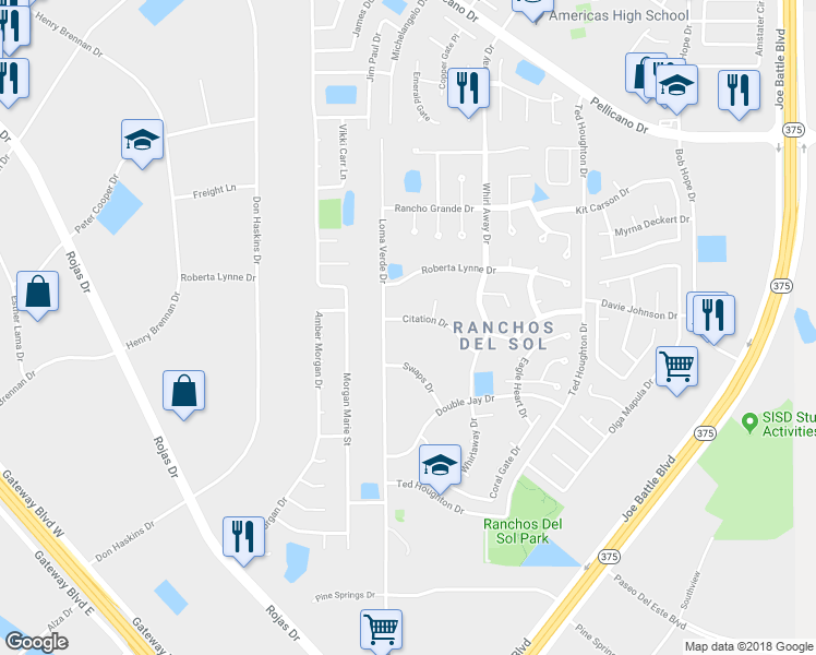 map of restaurants, bars, coffee shops, grocery stores, and more near 12102 Citation Drive in El Paso