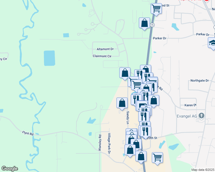 map of restaurants, bars, coffee shops, grocery stores, and more near 25 Clark Dirt Pit Road in Laurel