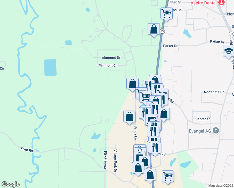 map of restaurants, bars, coffee shops, grocery stores, and more near 25 Clark Dirt Pit Road in Laurel