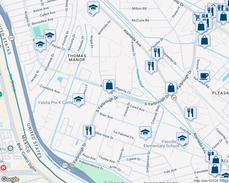 map of restaurants, bars, coffee shops, grocery stores, and more near 8001 Lowd Avenue in El Paso