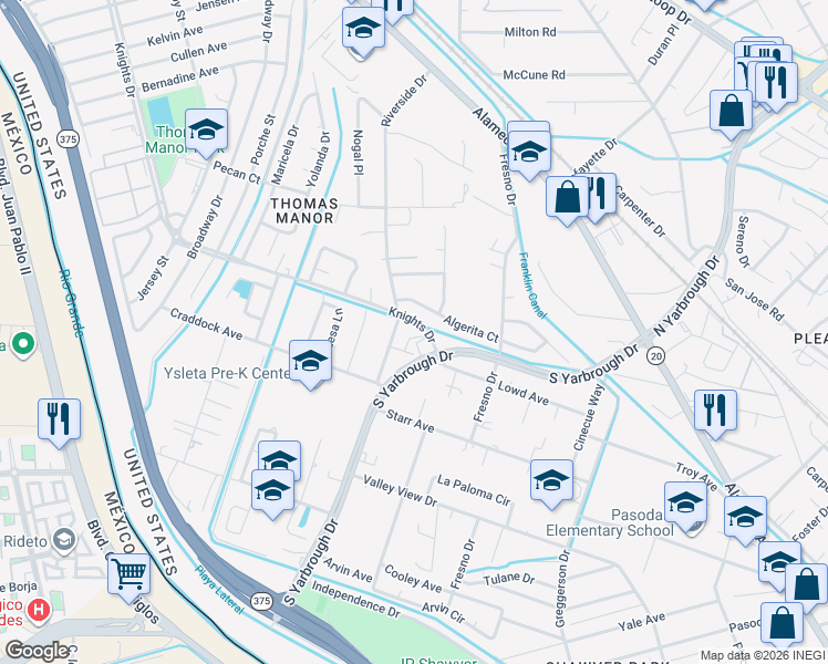 map of restaurants, bars, coffee shops, grocery stores, and more near 8001 Lowd Avenue in El Paso