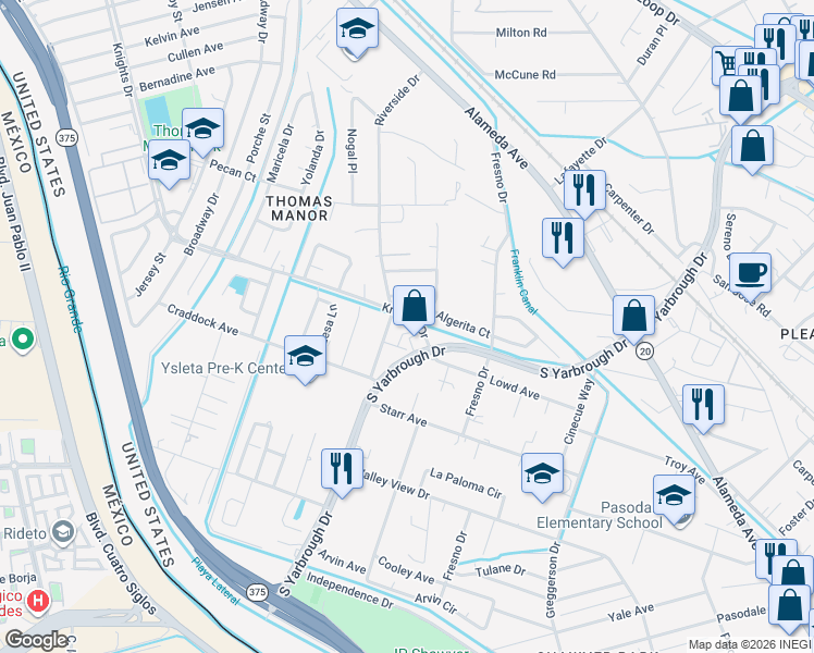 map of restaurants, bars, coffee shops, grocery stores, and more near 8001 Lowd Avenue in El Paso