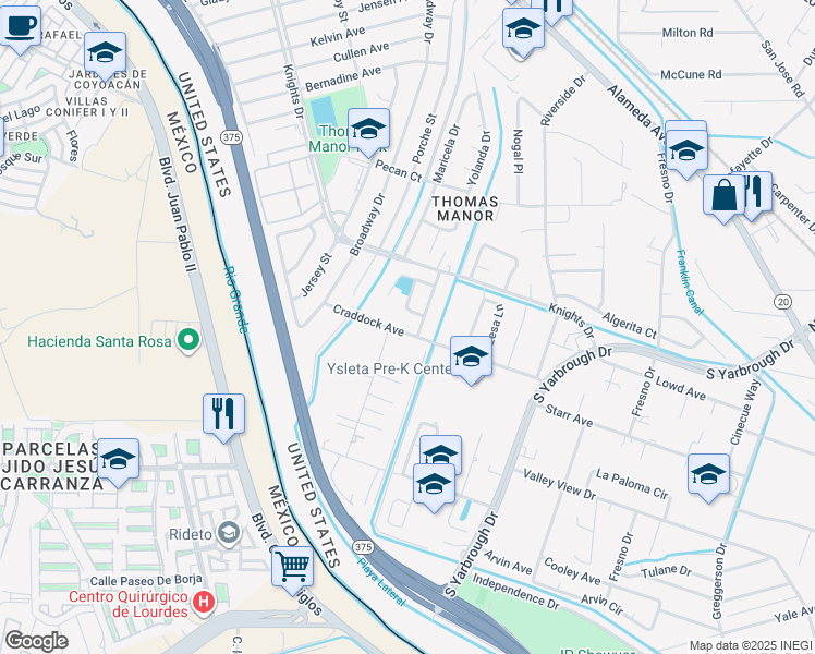 map of restaurants, bars, coffee shops, grocery stores, and more near 7905 Craddock Avenue in El Paso