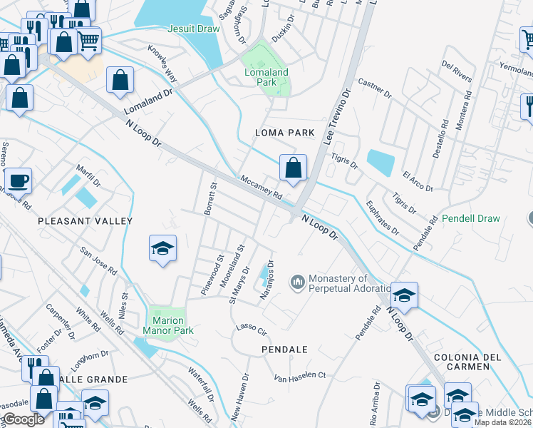 map of restaurants, bars, coffee shops, grocery stores, and more near 8424 Lee Trevino Drive in El Paso