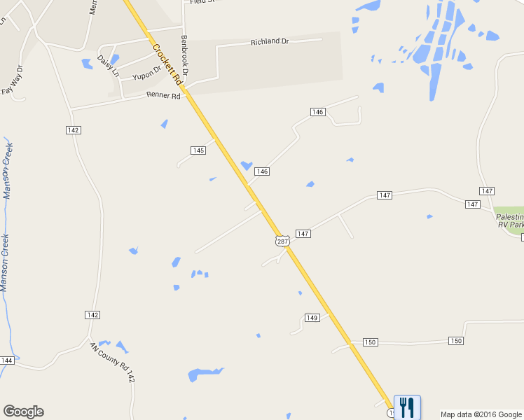 map of restaurants, bars, coffee shops, grocery stores, and more near 503 Crockett Road in Palestine