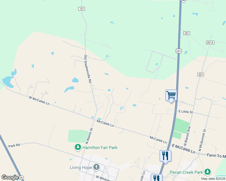map of restaurants, bars, coffee shops, grocery stores, and more near 704 West McCaleb Lane in Hamilton