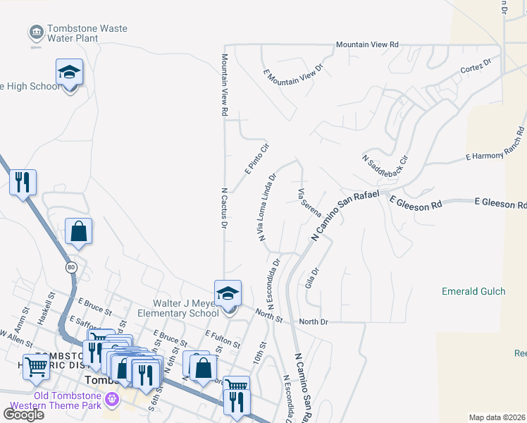 map of restaurants, bars, coffee shops, grocery stores, and more near in Tombstone