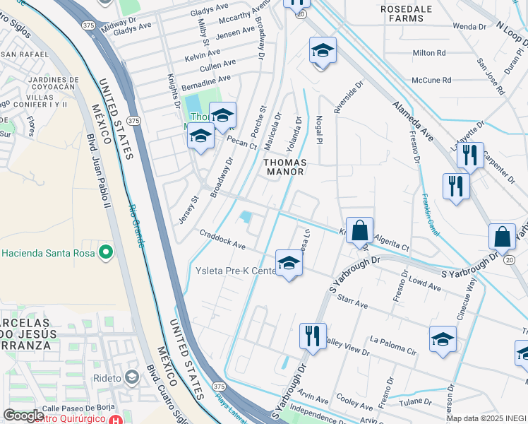 map of restaurants, bars, coffee shops, grocery stores, and more near 408 Bahia Kino Way in El Paso