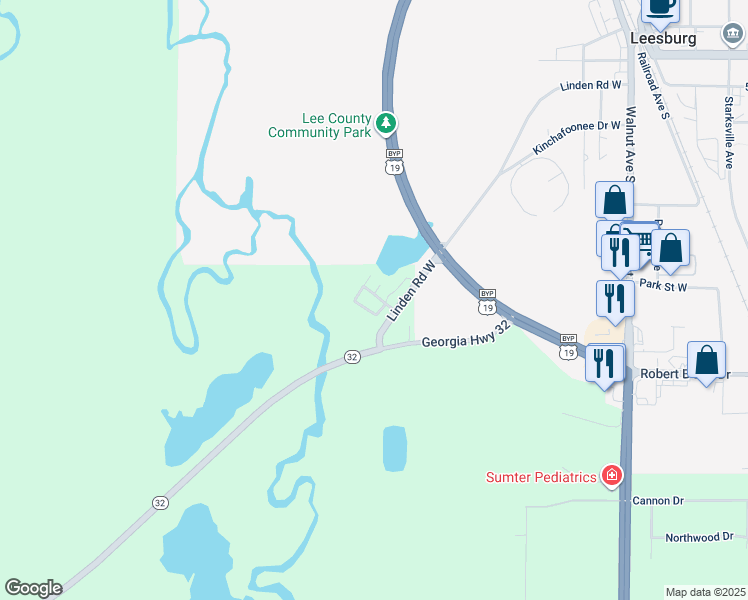 map of restaurants, bars, coffee shops, grocery stores, and more near 365 Georgia 32 in Leesburg