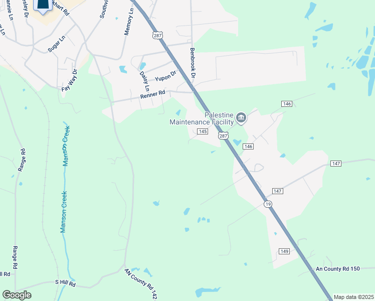 map of restaurants, bars, coffee shops, grocery stores, and more near 625 County Road 145 in Palestine
