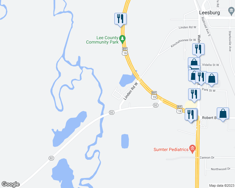 map of restaurants, bars, coffee shops, grocery stores, and more near 284 Linden Road West in Leesburg
