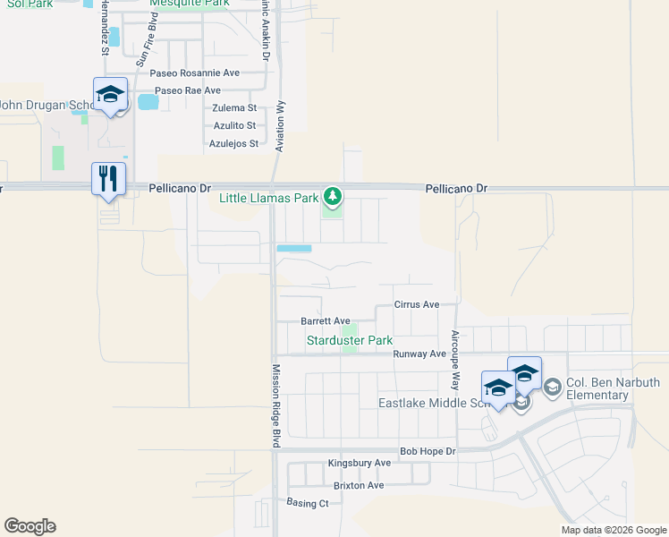 map of restaurants, bars, coffee shops, grocery stores, and more near 12753 Barstow in El Paso