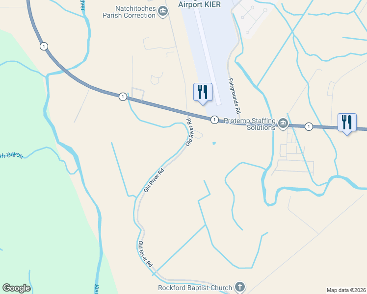 map of restaurants, bars, coffee shops, grocery stores, and more near 101-183 Old River Road in Natchitoches