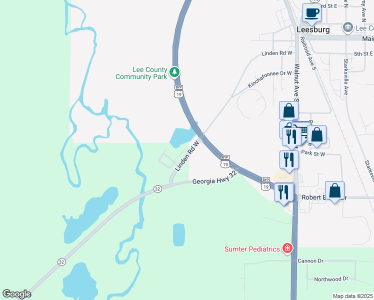 map of restaurants, bars, coffee shops, grocery stores, and more near Linden Road West in Leesburg