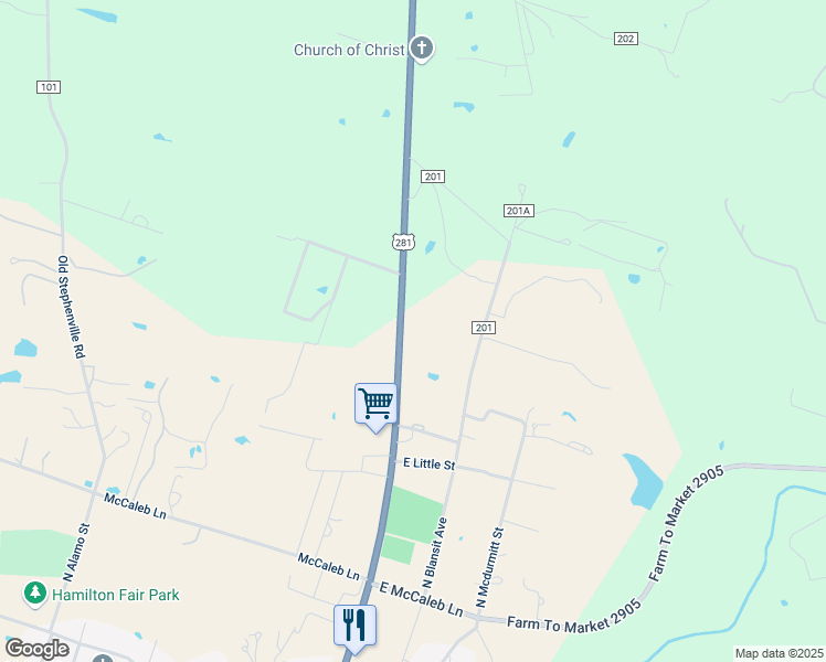map of restaurants, bars, coffee shops, grocery stores, and more near 314 North U.S. Highway 281 in Hamilton