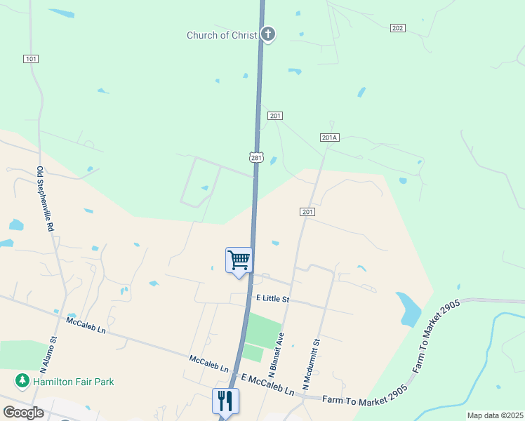 map of restaurants, bars, coffee shops, grocery stores, and more near 314 North U.S. Highway 281 in Hamilton