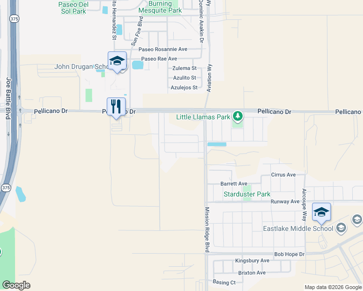 map of restaurants, bars, coffee shops, grocery stores, and more near 12644 Mary Ponce Way in Horizon City