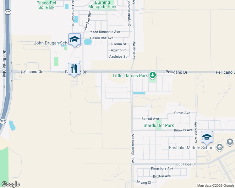 map of restaurants, bars, coffee shops, grocery stores, and more near 12644 Mary Ponce Road in Horizon City