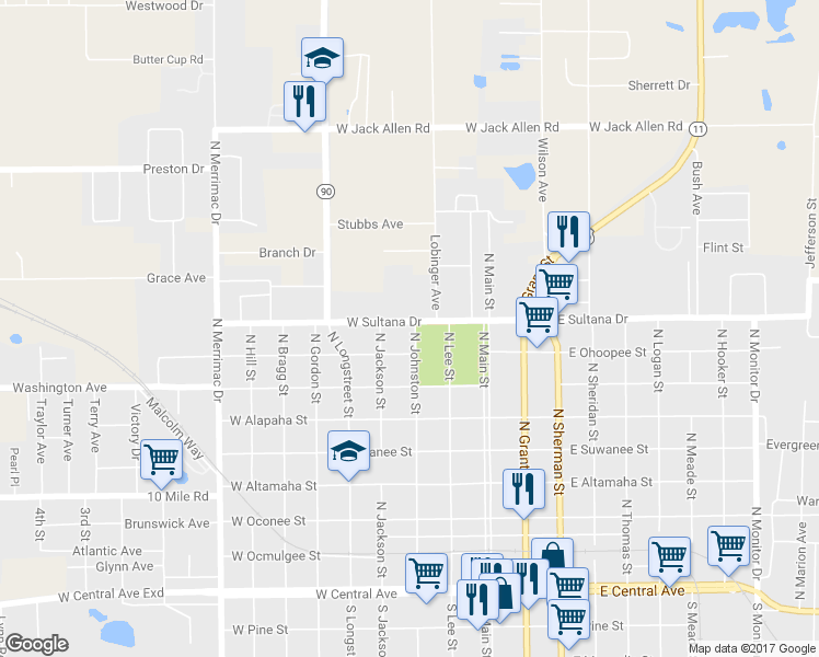 map of restaurants, bars, coffee shops, grocery stores, and more near 302 W Sultana Dr in Fitzgerald