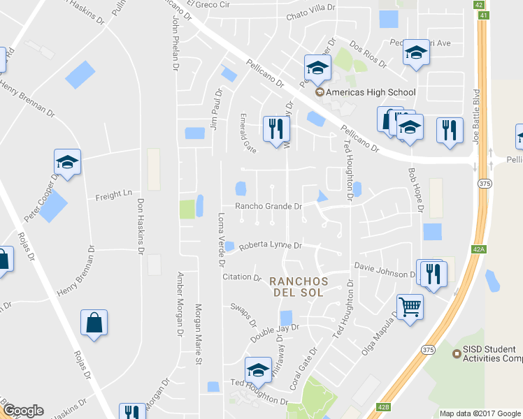 map of restaurants, bars, coffee shops, grocery stores, and more near 1340 Wyatt Earp Street in El Paso