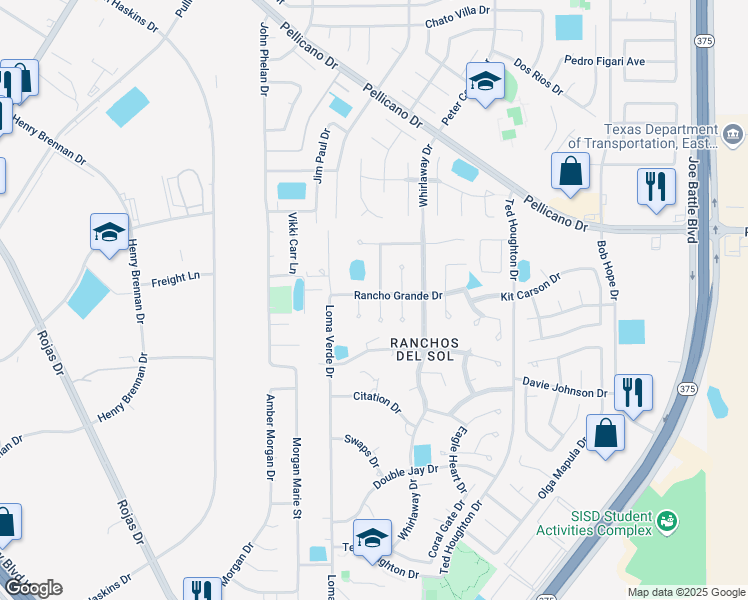 map of restaurants, bars, coffee shops, grocery stores, and more near 1340 Wyatt Earp Street in El Paso