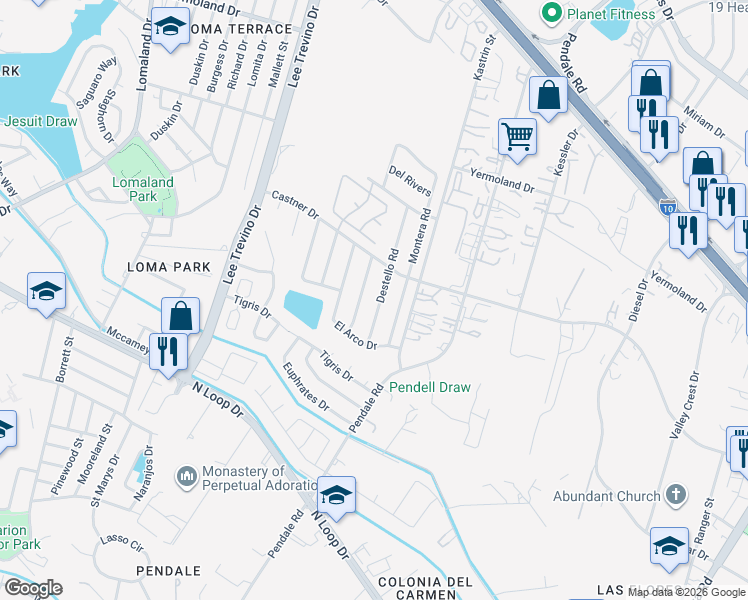 map of restaurants, bars, coffee shops, grocery stores, and more near 827 Destello Road in El Paso