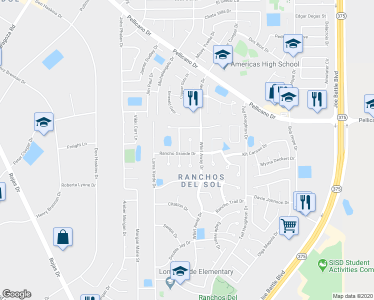 map of restaurants, bars, coffee shops, grocery stores, and more near 1351 Doc Holiday Place in El Paso