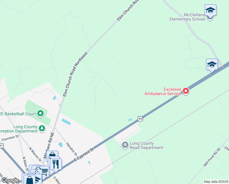 map of restaurants, bars, coffee shops, grocery stores, and more near 460 Louis Passmore Road Northeast in Ludowici