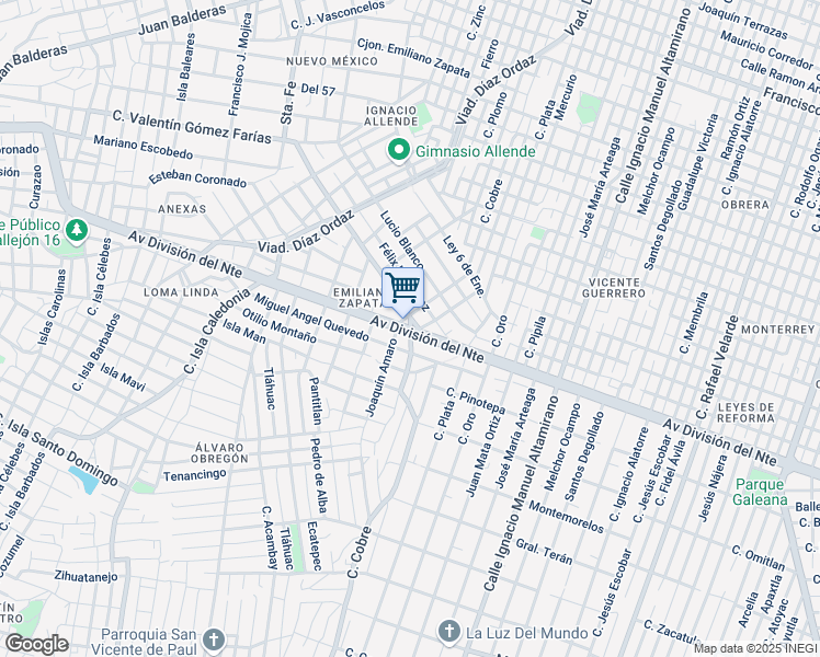 map of restaurants, bars, coffee shops, grocery stores, and more near División del Norte in Ciudad Juarez