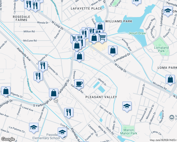 map of restaurants, bars, coffee shops, grocery stores, and more near 8154 Saint Andrew Lane in El Paso